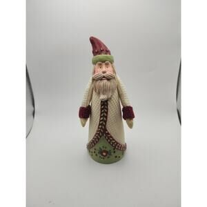 Walmart Santa Figurine Christmas Holiday Red Green Cream Resin Folk Art Style 9”